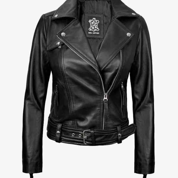 Women's Black Asymmetrical Leather Motorcycle Jacket