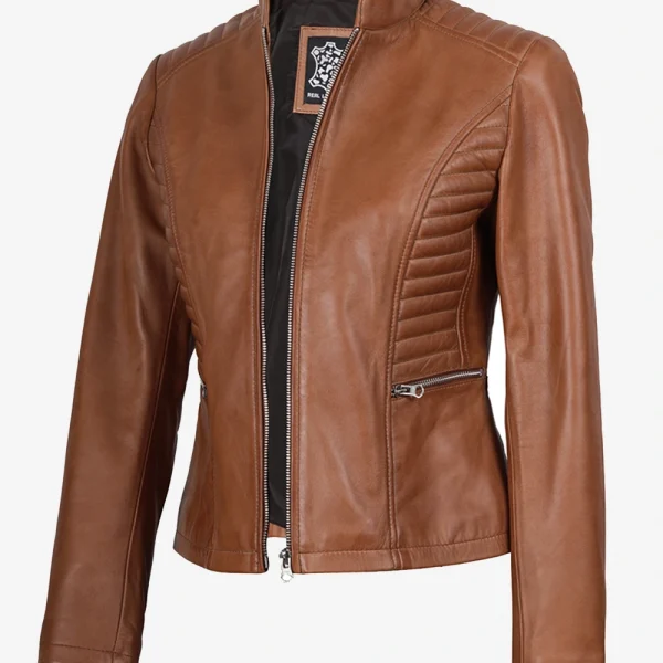 Women's Slim Fit Tan Lambskin Leather Jacket