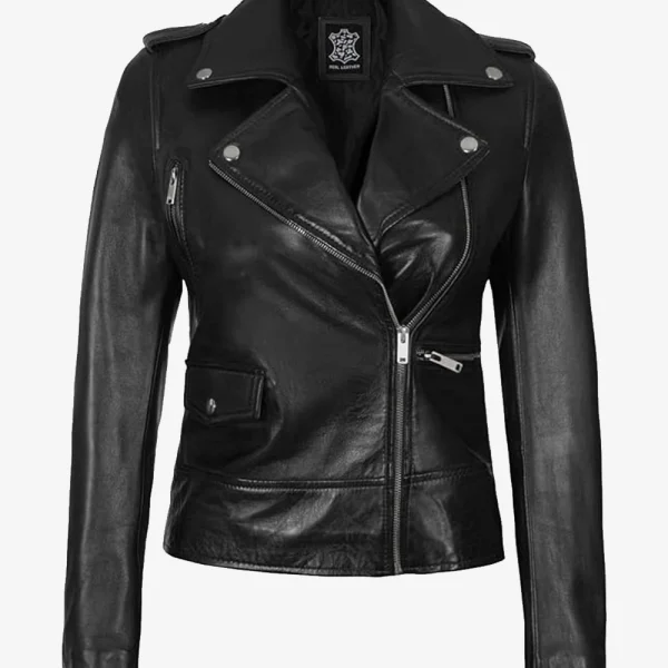 Amber Women's Black Leather Asymmetrical Moto Jacket