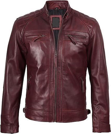 Leather Jacket Men - Quilted Cafe Racer Leather Jackets For Men
