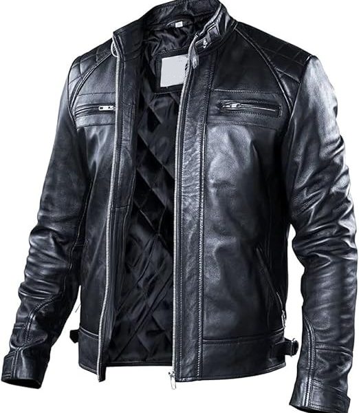 Real Motorcycle Soft Leather Jacket men, Tan Perforated Cafe Racer Leather Jacket