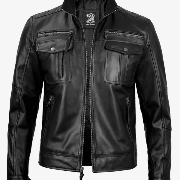 Men's Top Notch Black Cafe Racer Leather Jacket