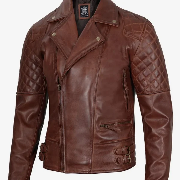 Men's Asymmetrical Cognac Motorcycle Leather Jacket
