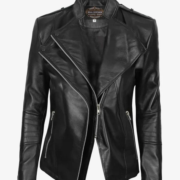 Women's Black Lambskin Leather Moto Jacket