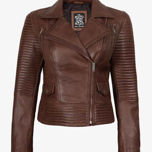 Women's Asymmetrical Cognac Leather Moto Jacket