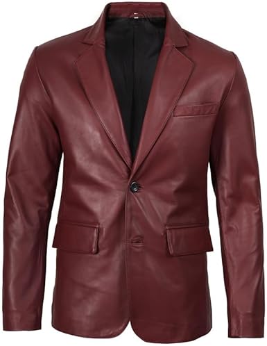 Real Leather Blazer for Men Burgundy- Lambskin Coat Style Casual Mens Blazer Jacket